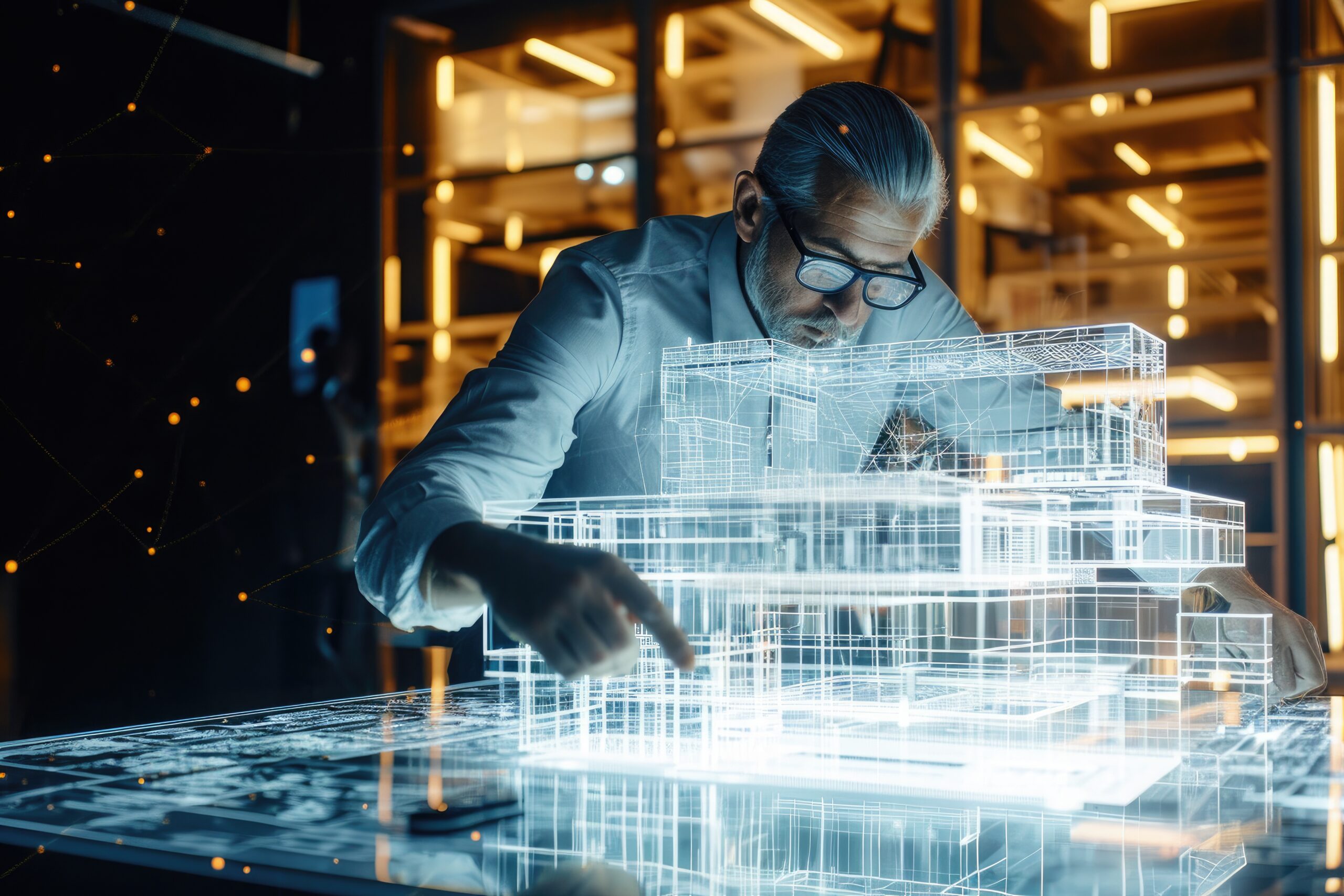 Engineers reviewing blueprints on job site